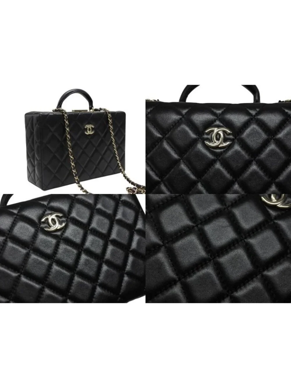 Chanel CC Logo Quilted Chain Shoulder Handbag Lambskin Black